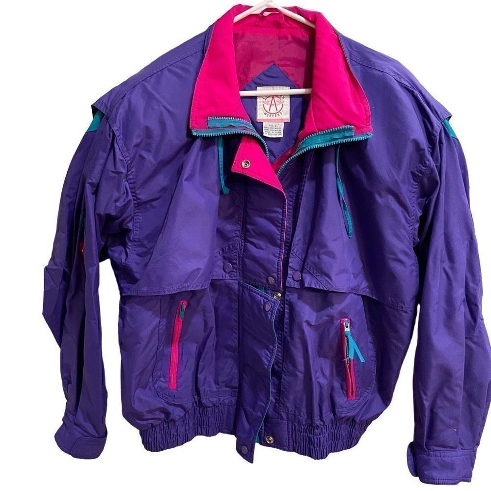 American Vintage Windbreaker Women’s L Full Zip 80s Flashdance Psychedelic